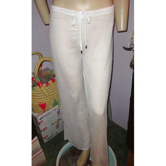 Ellen Weaver Sheer Crochet Beach Pants Coverup High Rise Fishnet Resortwear Boho - Picture 2 of 10